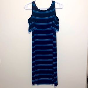 Medium WHBM White House Black Market Striped Cold Shoulder Stretchy Dress